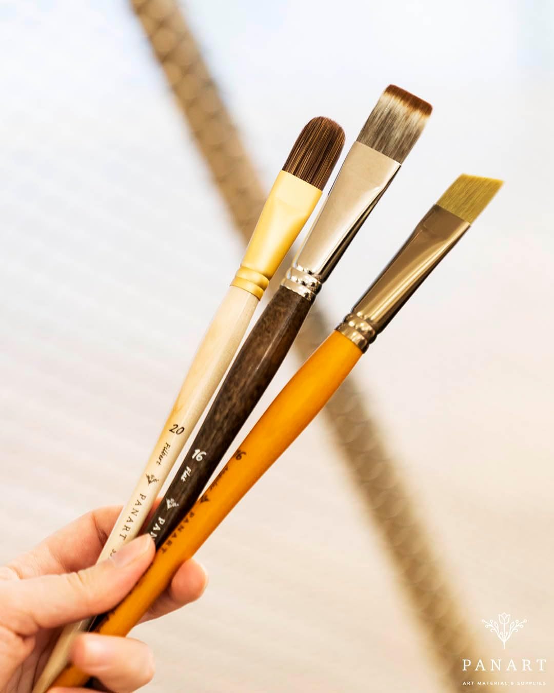 Pan Art No.12 Angular Synthetic Brush for Acrylic Painting - Orange & Brown - 1 Piece