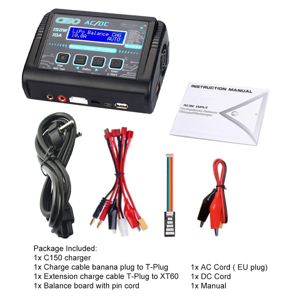 Taoke RC Hobby Lipo Balance Charger Cargador de descarga de batería AC/DC 150W 10A 1-6S Compatible con baterías inteligentes NiCd Li-ION Life NiMH LiHV PB