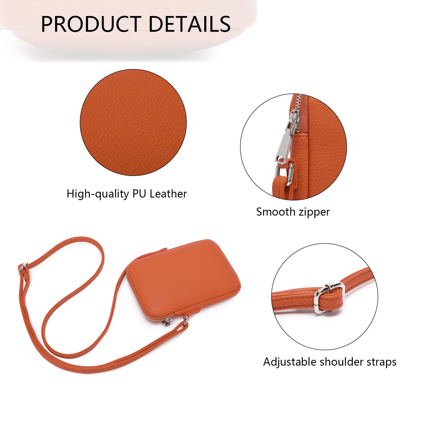 Skóra PU mała torebka crossbody zamek błyskawiczny torba na telefon komórkowy mini torebka na ramię portfel smartfon (Sandy/Pu)