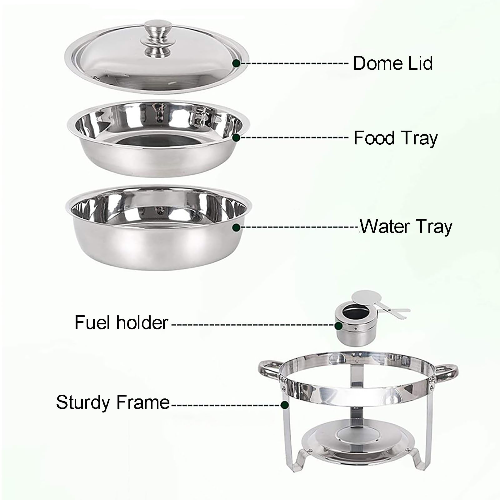 Juego de calentador de buffet, plato de acero inoxidable de 4 cuartos con bandeja de agua, platos calientes para catering, servicio de alimentos, fiestas y eventos, ideal para bufés y banquetes
