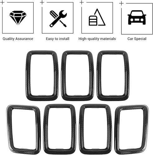 Miniatura 10 de JeCar Kit de moldura de cubierta de anillos de parrilla delantera para Jeep Grand Cherokee 2017-2020 negro 7 piezas