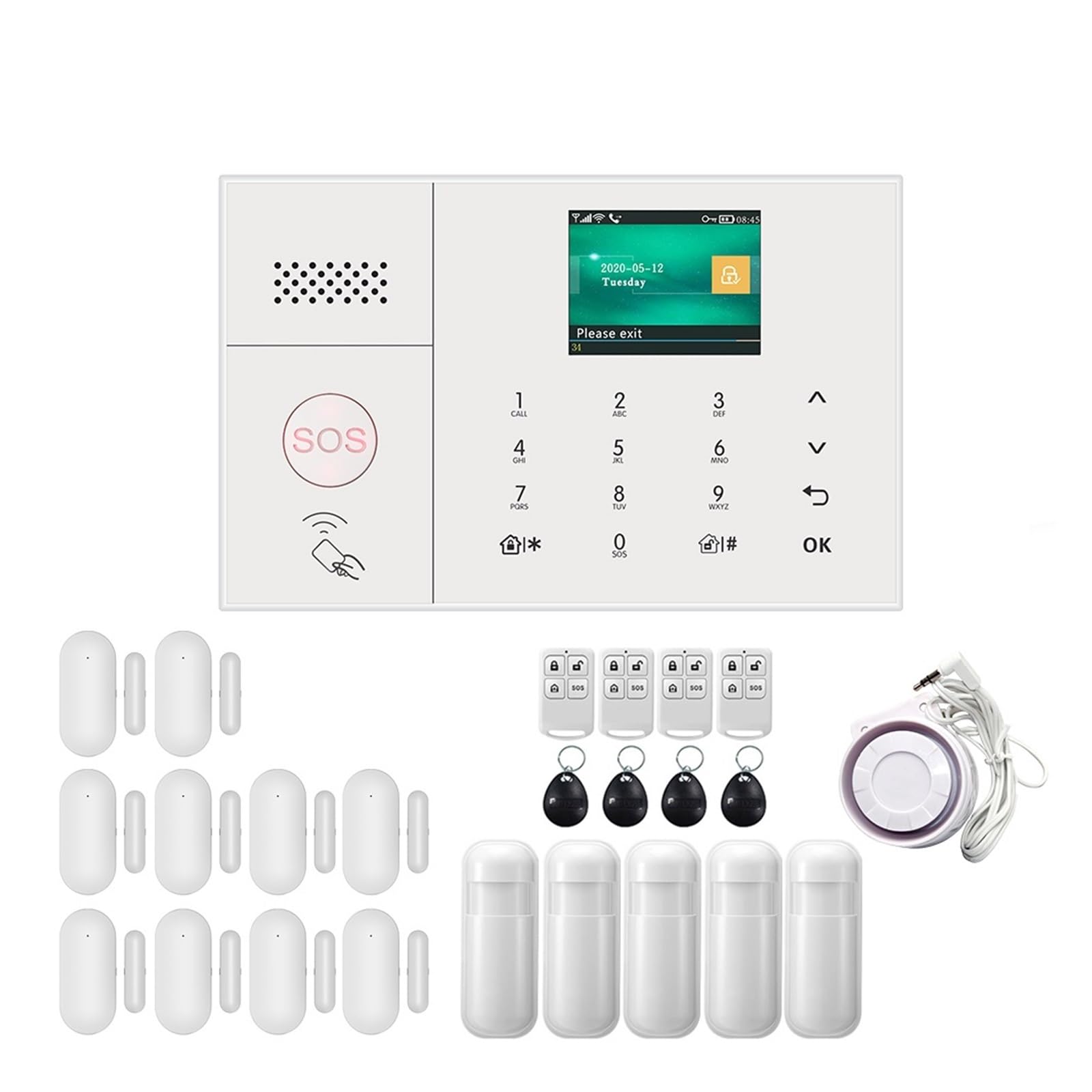 Alarma Inteligente inalámbrica en casa gsm Seguridad del hogar con Sensor Detector de Movimiento Alarma antirrobo(Set 7)