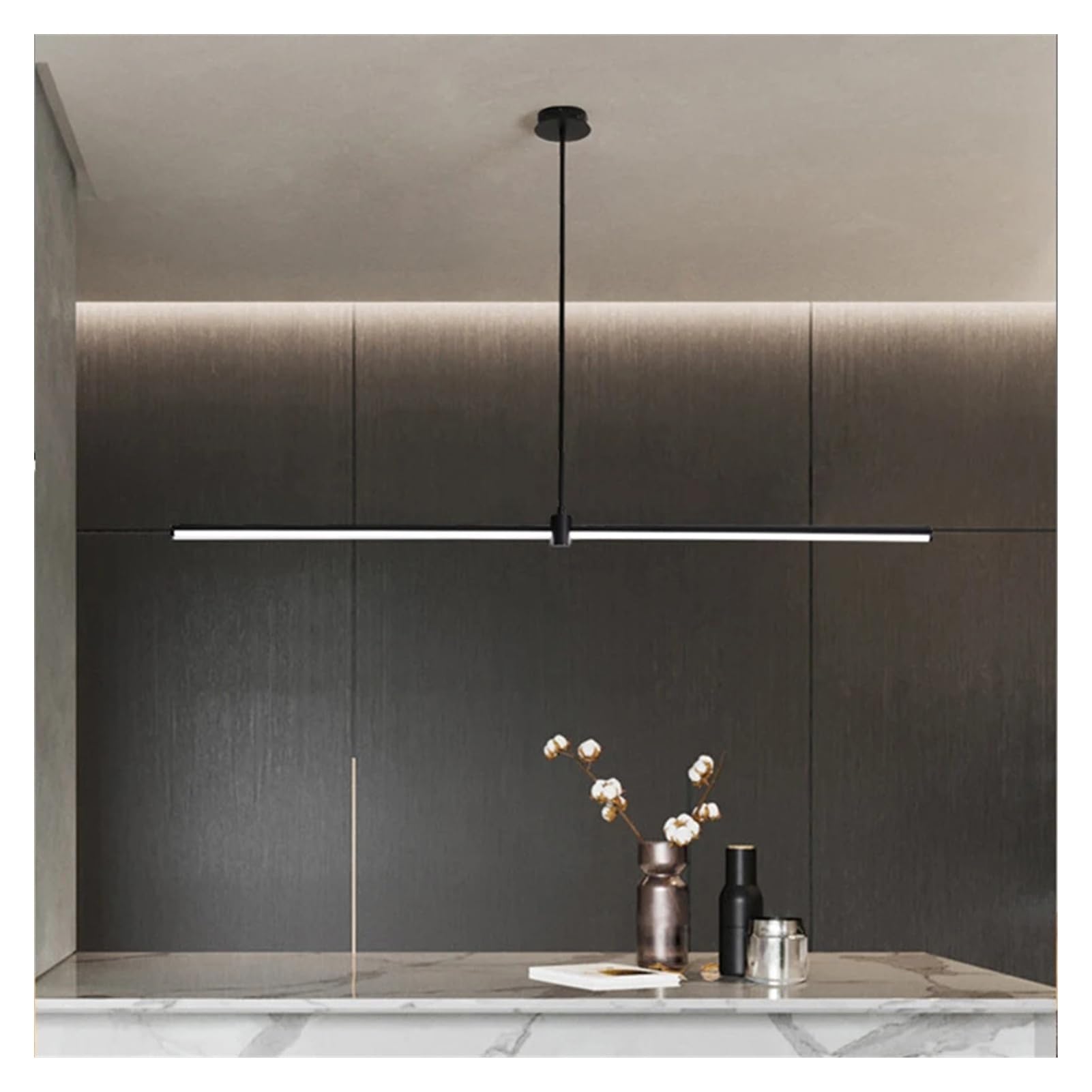 Lampadario a Sospensione lineare Moderno per Ufficio, Tubo a LED a Forma Unica, Ideale per Sala da Pranzo, Hotel, Camera da Letto, Arredamento per Interni (D Oro 9x40cm, Luce Calda)