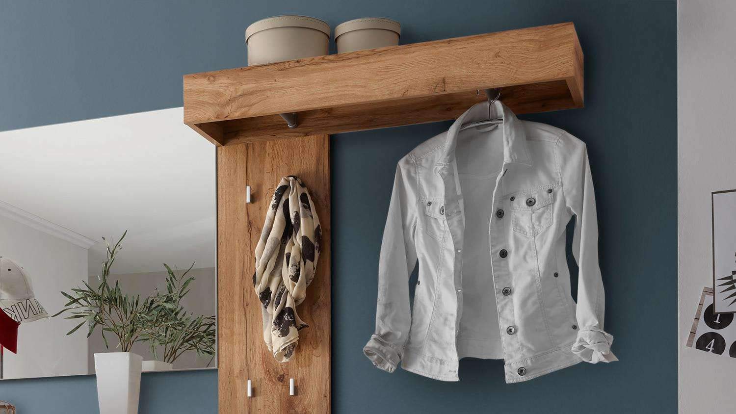 AVANTI TRENDSTORE - Milani - Guardaroba compatto in legno laminato di colore bianco/quercia selvaggia. Ideale per l'ingresso. Dimensioni LAP 177x195x32 cm