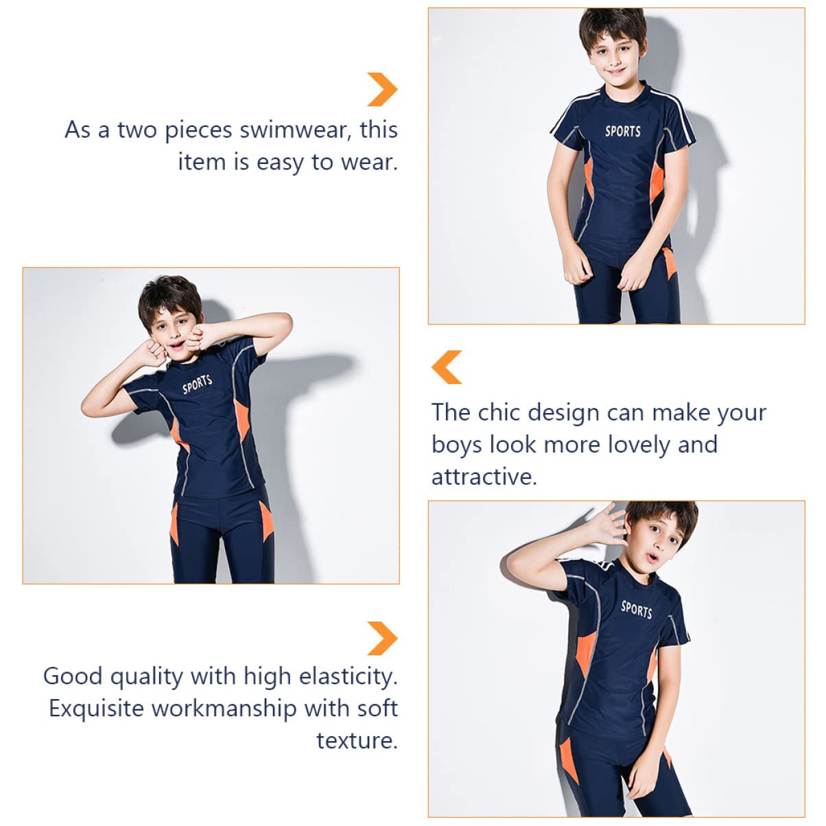 iplusmile Set di Costume da Bagno Due Pezzi per Ragazzo Protezione Solare Estiva in Blu, Design Chic in Nylon e Poliestere per Vacanze Estive e Piscina