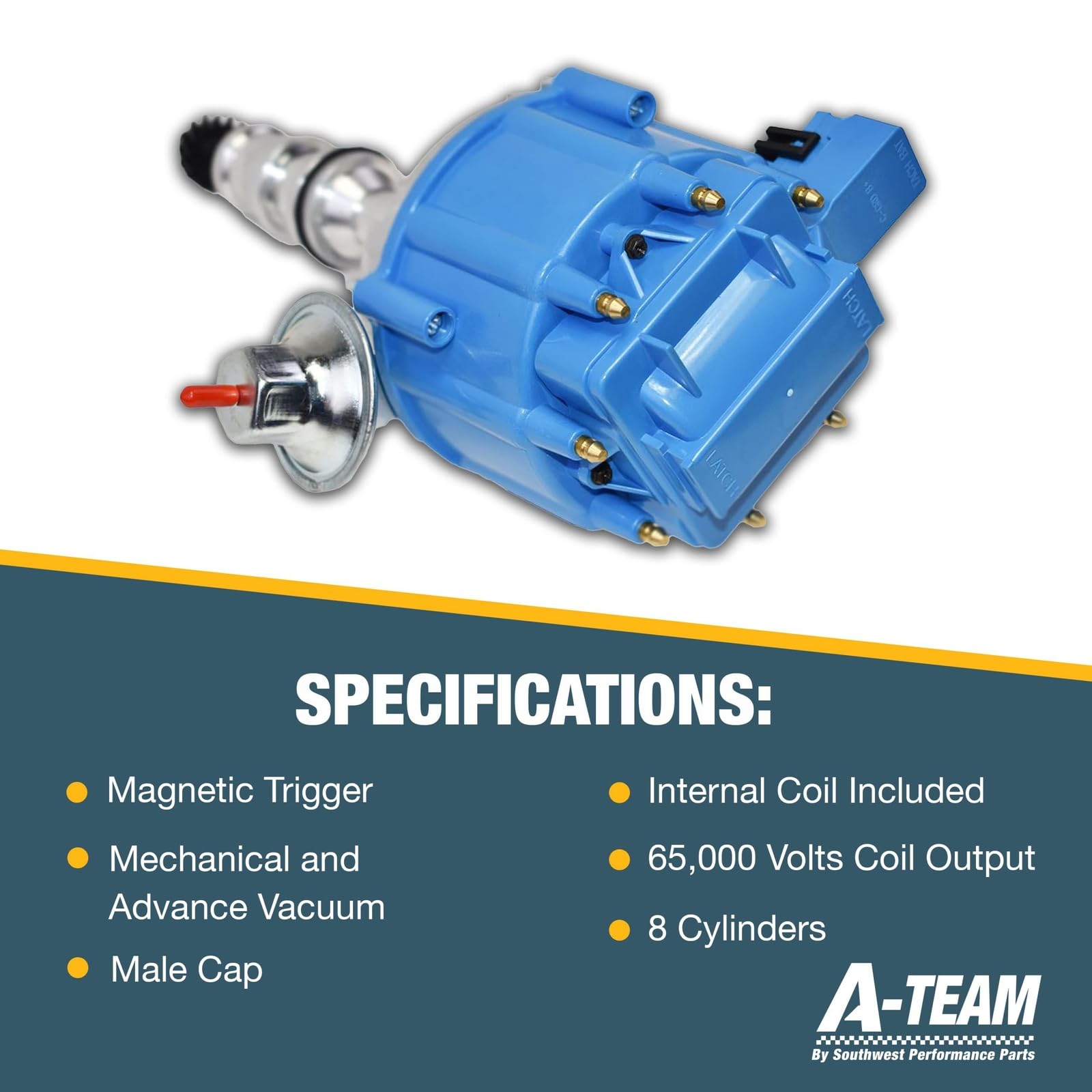 Ford FE HEI Distributor Blue For 390 427 428 Big Block - 65,000 Volts Performance Coil