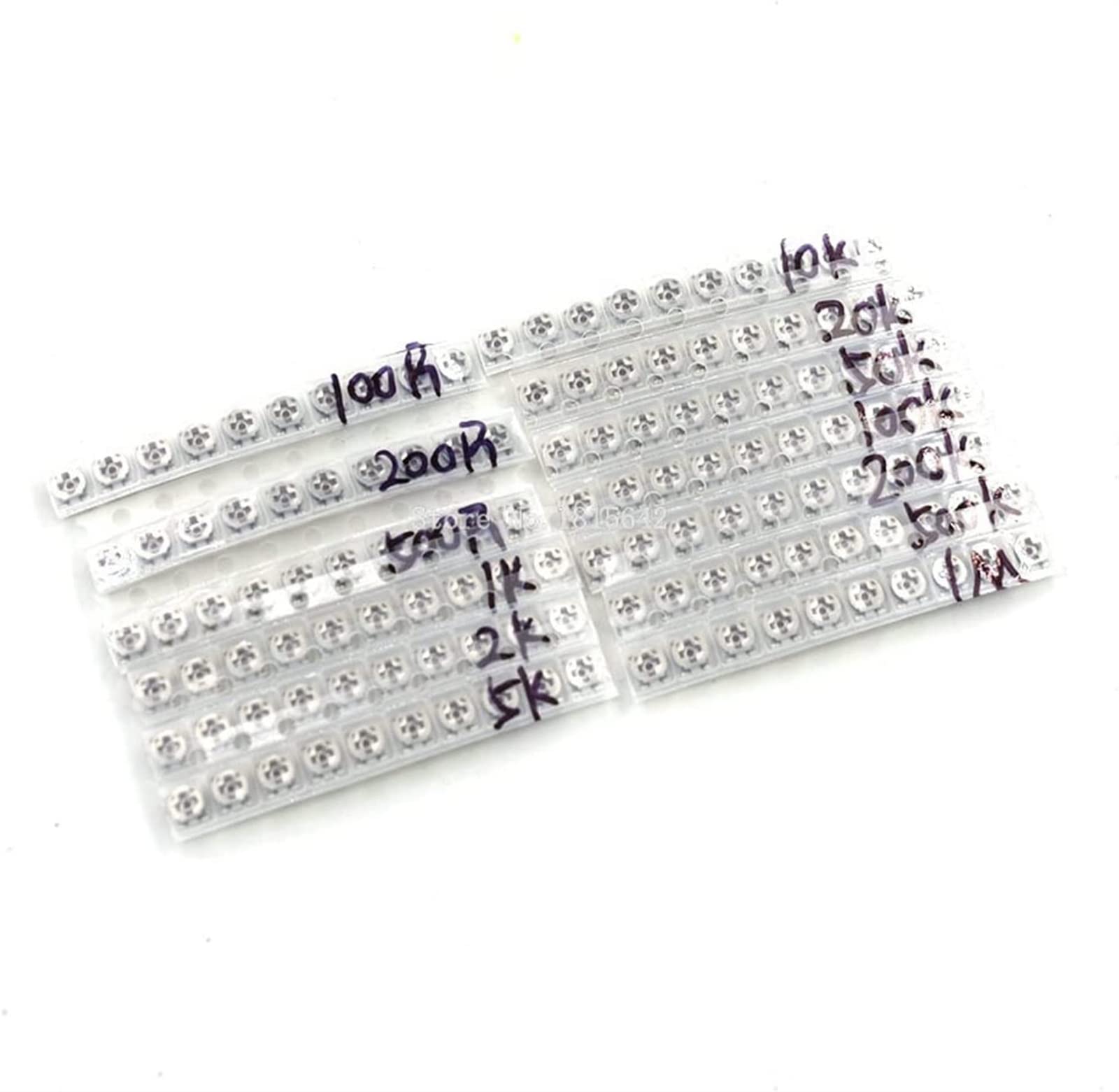 Potenciómetro de cono único, potenciómetro 130PCS 3 * 3 Kit de potenciómetro de ajuste Trimpot Kit de resistencia variable 10R-1M 3X3 Resistencia del potenciómetro SMD 10 ohm-1M ohm