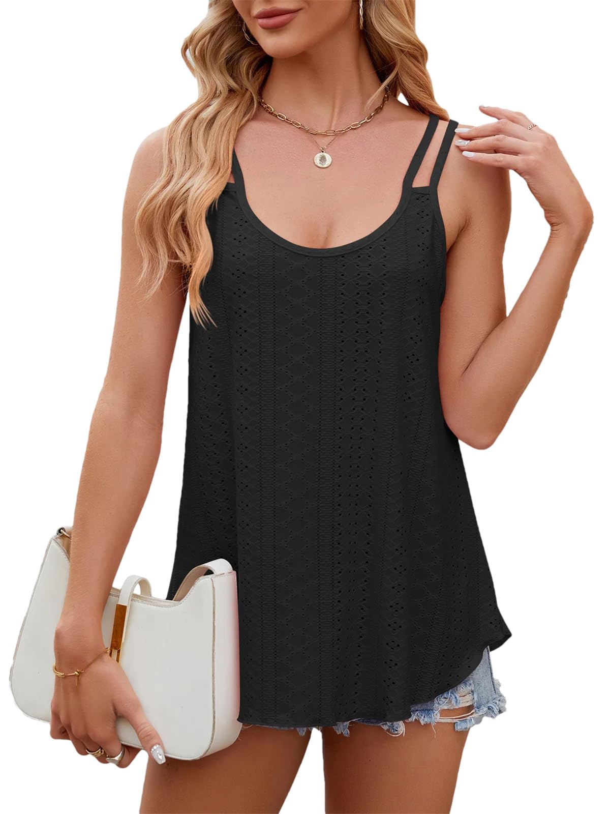 Womens Sleeveless Shirts Loose Fit Tank Tops Casual T Shirts Summer Ladies Crew Neck Tunic Tops Black S
