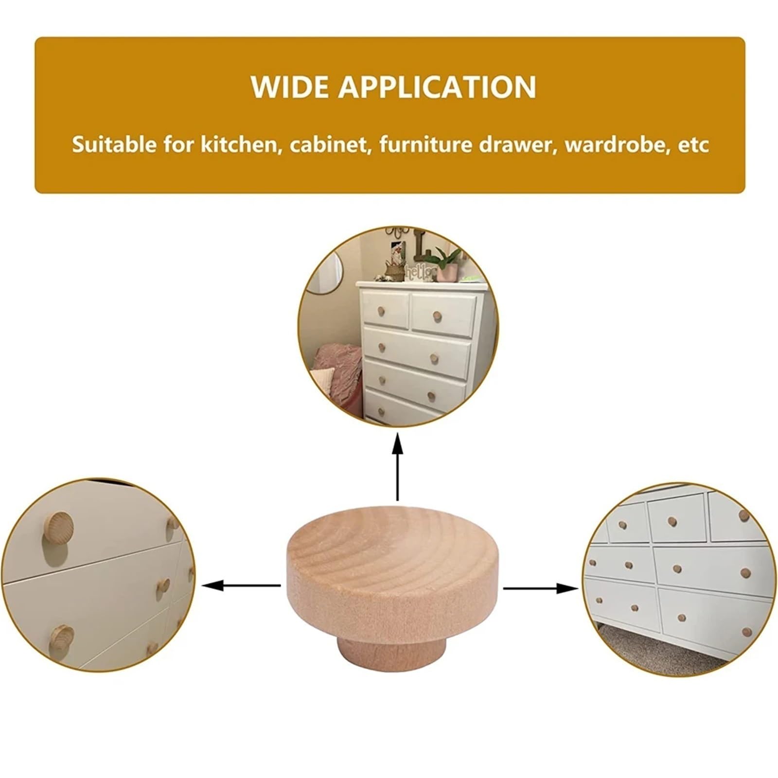 20 maniglie rotonde in legno naturale solido per armadietti, cassetti, fai da te, quadrate, in legno per armadio, credenza, porta, tira (M)