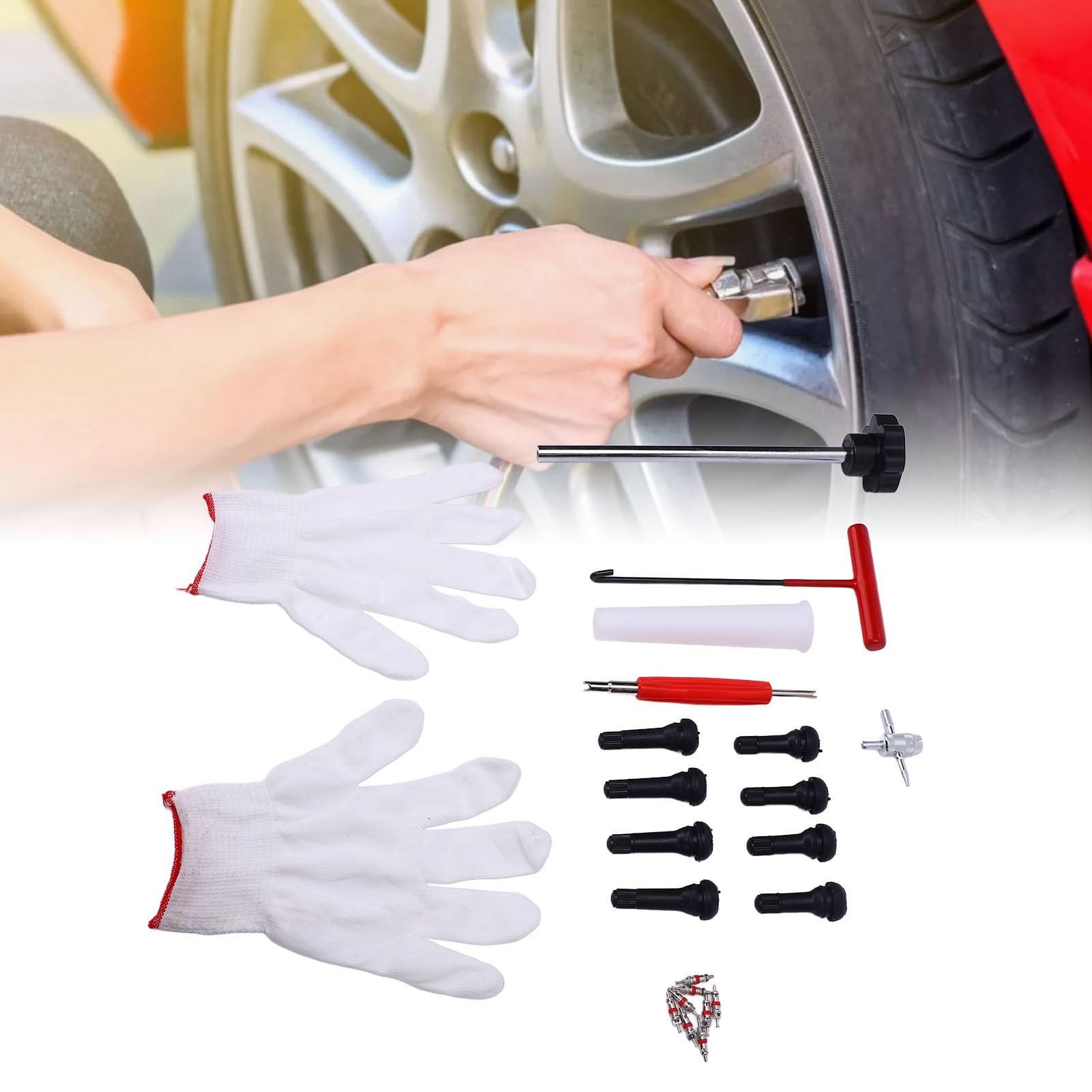 aqxreight 24PCS Tire Valve Change Tool Quick Change Tire Valve Repair Install Tool for Replacing Leaky Valves in Cars ATVs Trucks with TR413 TR414 (Black Handle)