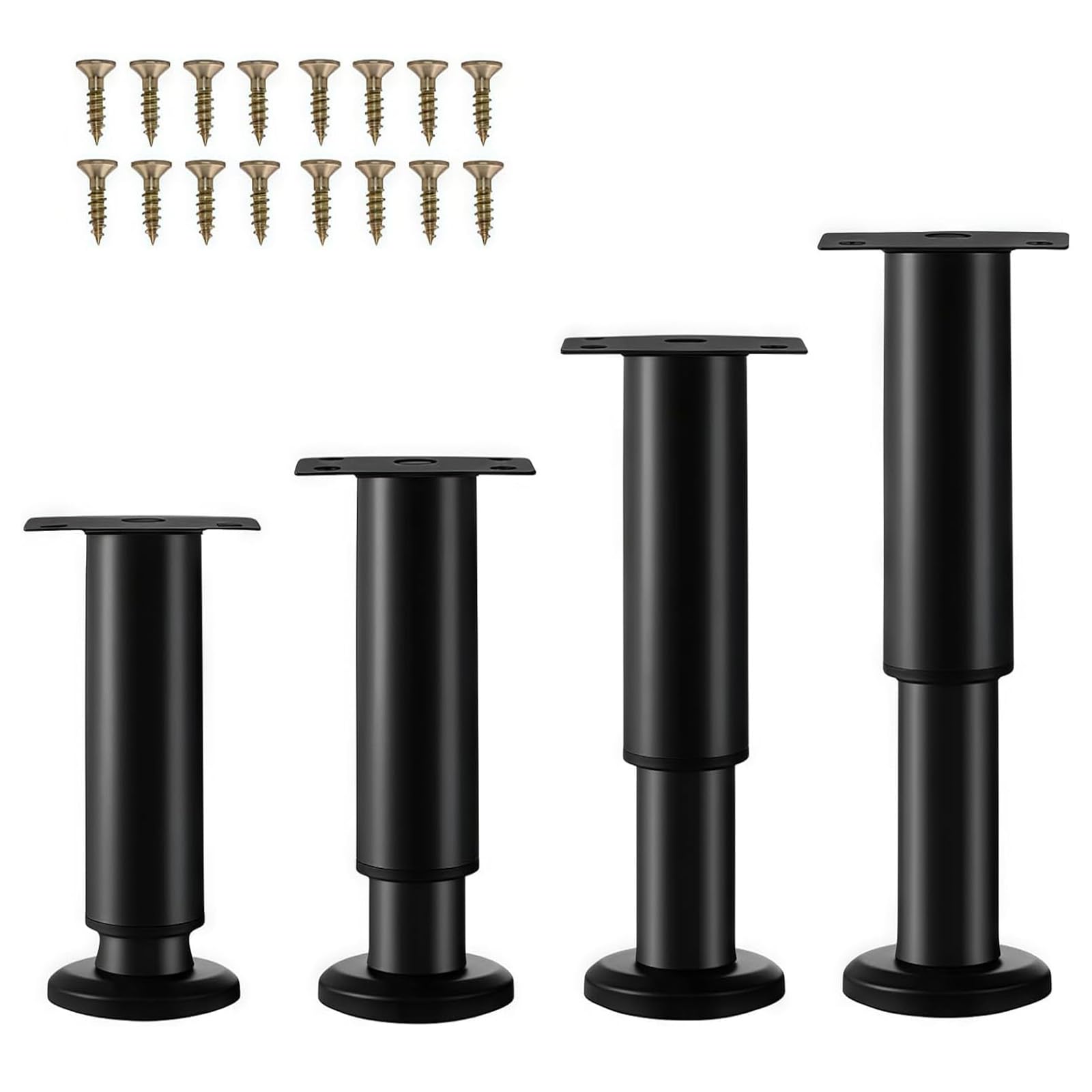 XHMAXE 4 Pcs Adjustable Furniture Legs 12-18cm (4.7-7.1 Inch), Metal Heavy Duty Furniture Replacement Legs with Screws for Sagging Bed Frame, Chair, Sofa, Table, Cabinet (Black)
