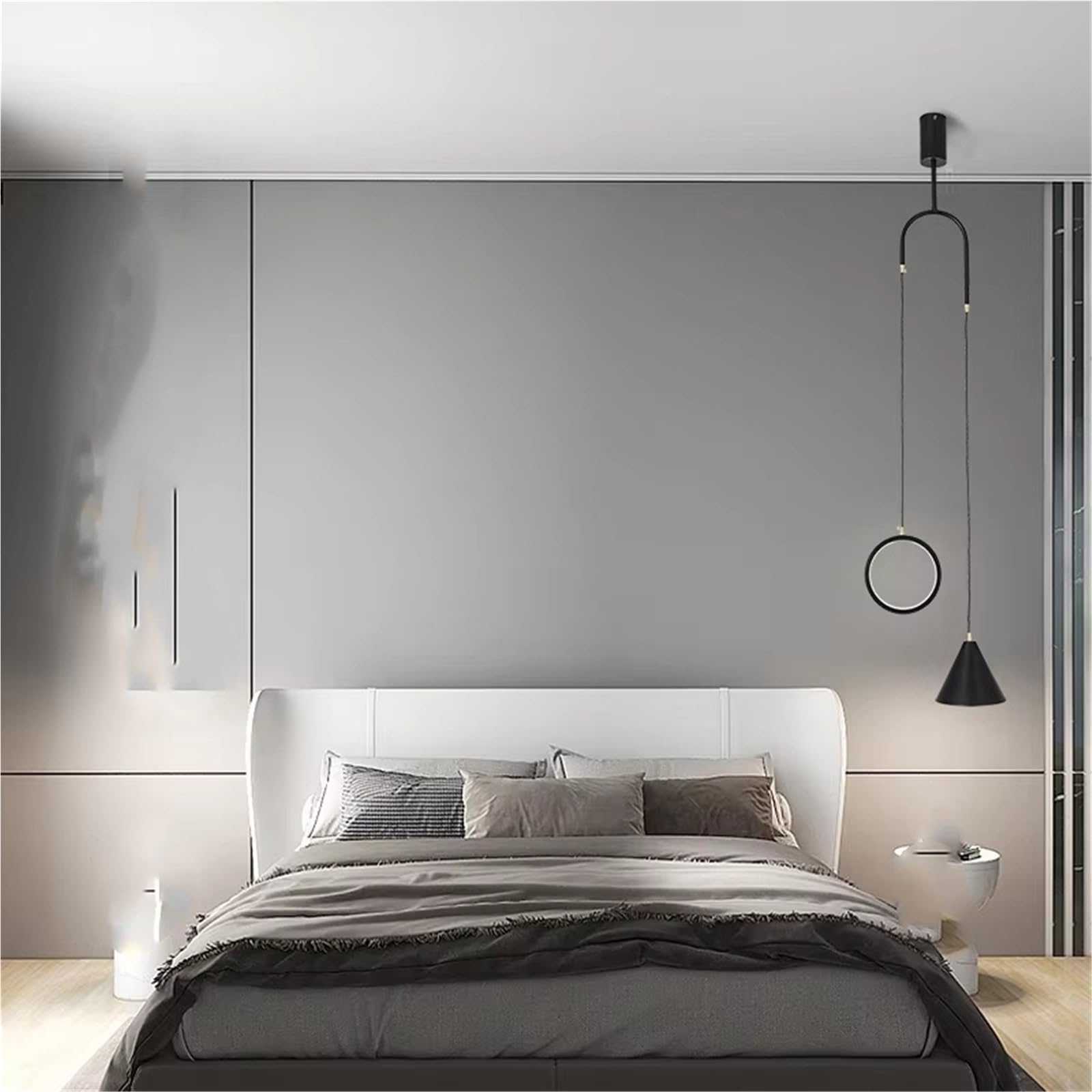 ZTCHSENZT Modern Gold Chandelier Simple Geometric Bedroom Bedside Lights Living Room Background Wall Long Line Copper Chandelier,Cold light-Black 16cm