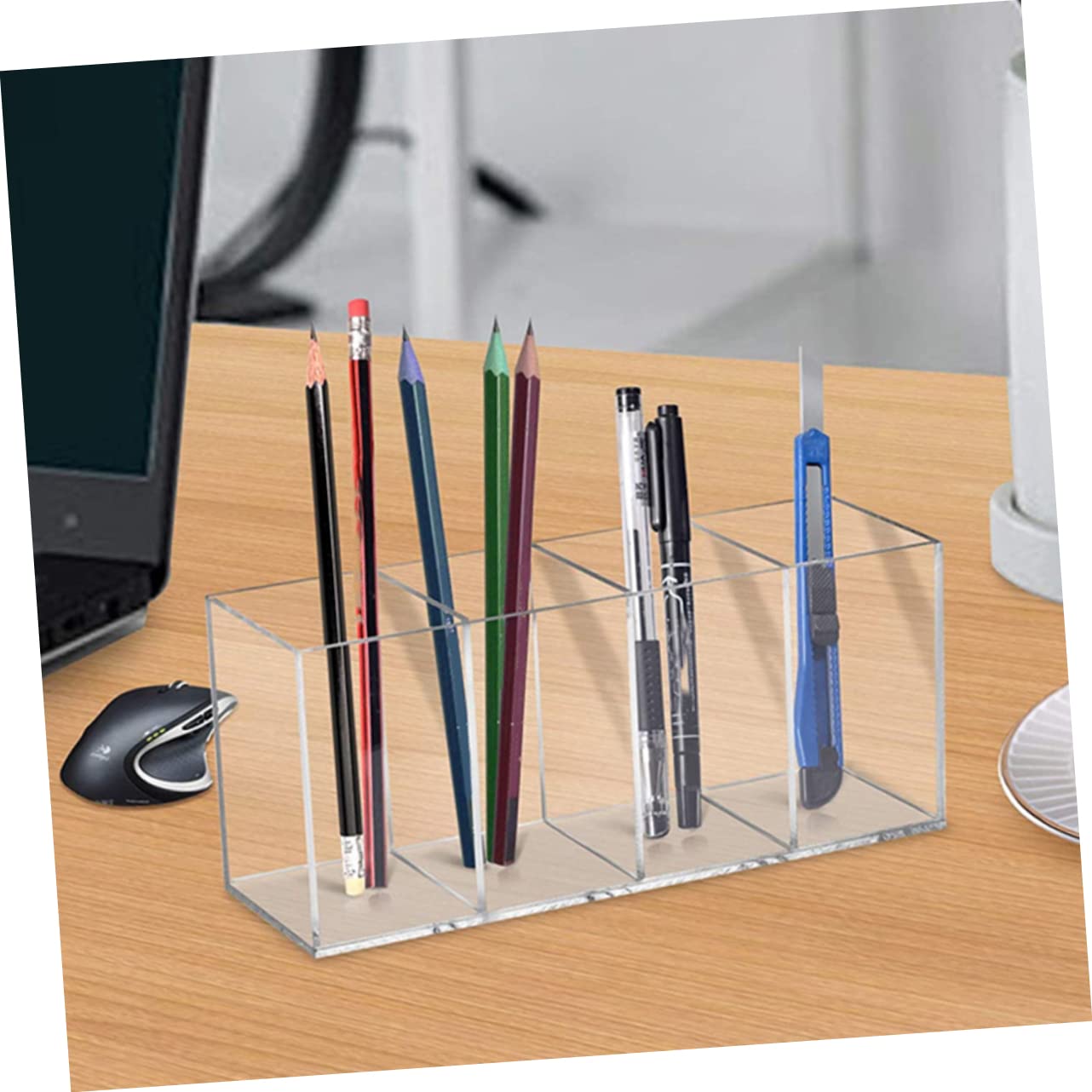 Porta Pennelli Per Trucco in Acrilico Trasparente Da Scrivania 4 Scomparti, Scatola Porta Cosmetici Resistente e Capiente, Organizer Per Pennelli e Cancelleria Per Uso Domestico