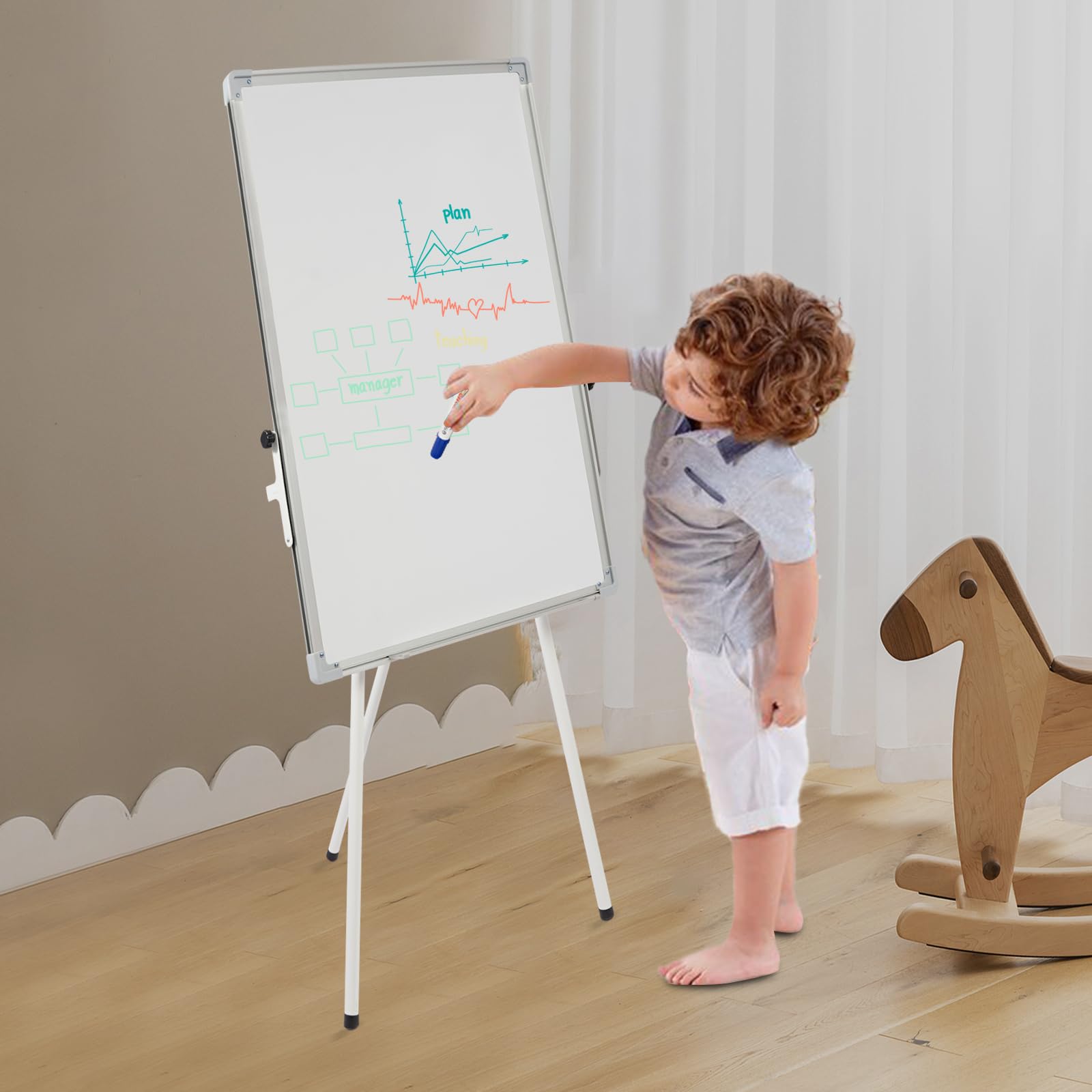 Flipchart Ständer Whiteboardständer 90×60 cm Tragbares Dreibeiniger Abwischbarer Magnetischer White Board - Weiß