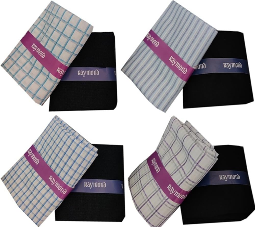 Raymond Quick Style Premium Formal Wear Gift Set, Unstitched Shirt and Trouser Polycotton Fabric, Checkered and Striped Designs, Standard Size, 4 Pieces-image-6