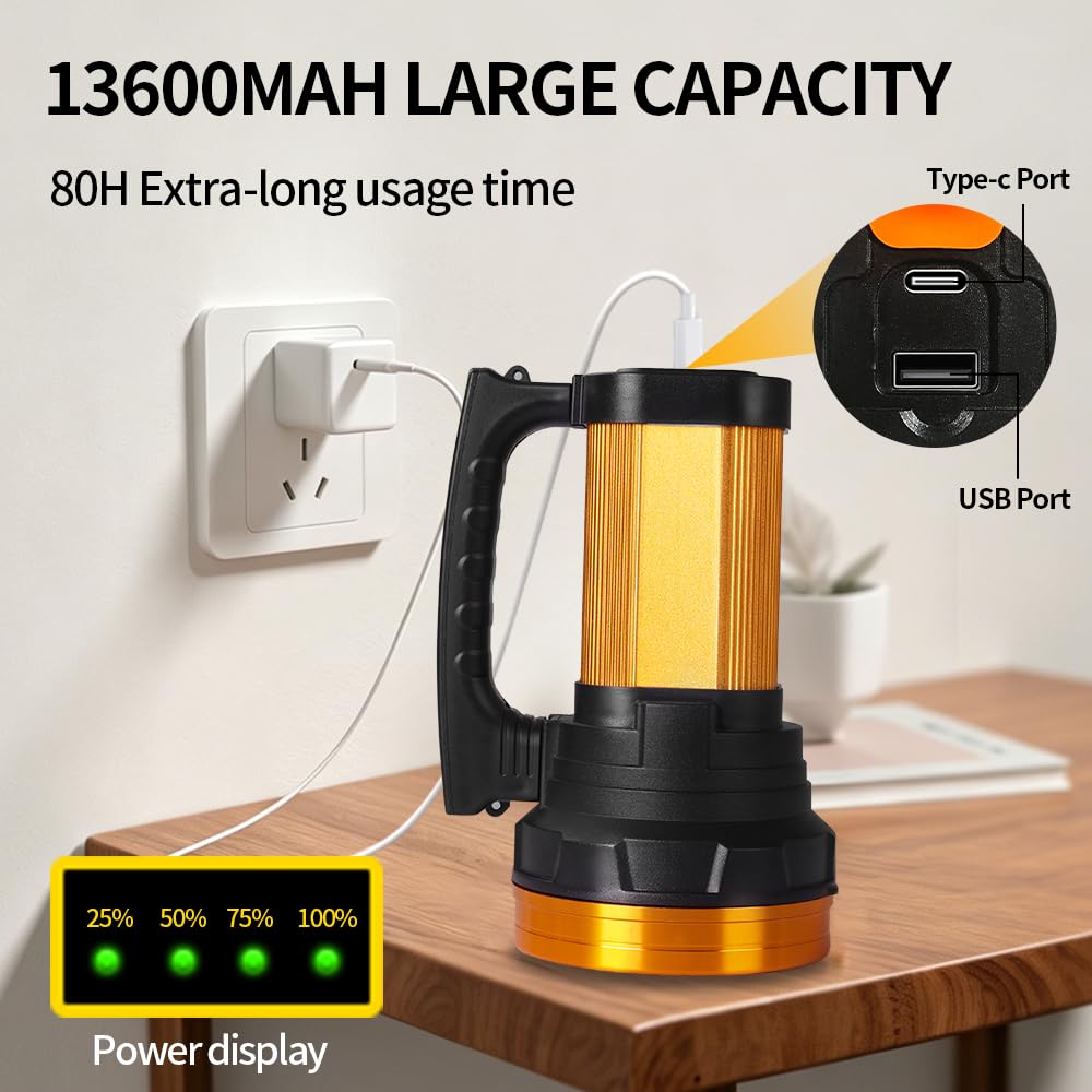 Lampe de poche rechargeable 1000000 lumens 13600 mAh, 80 h, lampe de poche la plus lumineuse IP67, étanche, 6 modes, lampes de poche pour la maison d'urgence