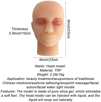 Practice Training Head Injection Model Injection Training Silicone Mannequin Face with Double Eyelid Module and Lip Module for Medical
