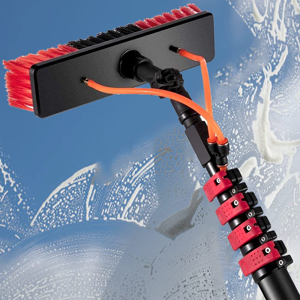 Brosse de lavage télescopique pour vitres et vérandas extensible jusqu'à 10,8 m
