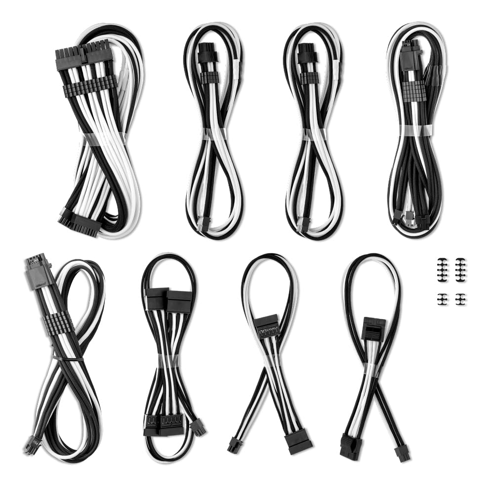 CableMod E-Series Pro ModFlex Sleeved 12V-2x6 12VHPWR Dual StealthSense Cable Kit for EVGA G/G+ / P/P+ / T (Black + White)