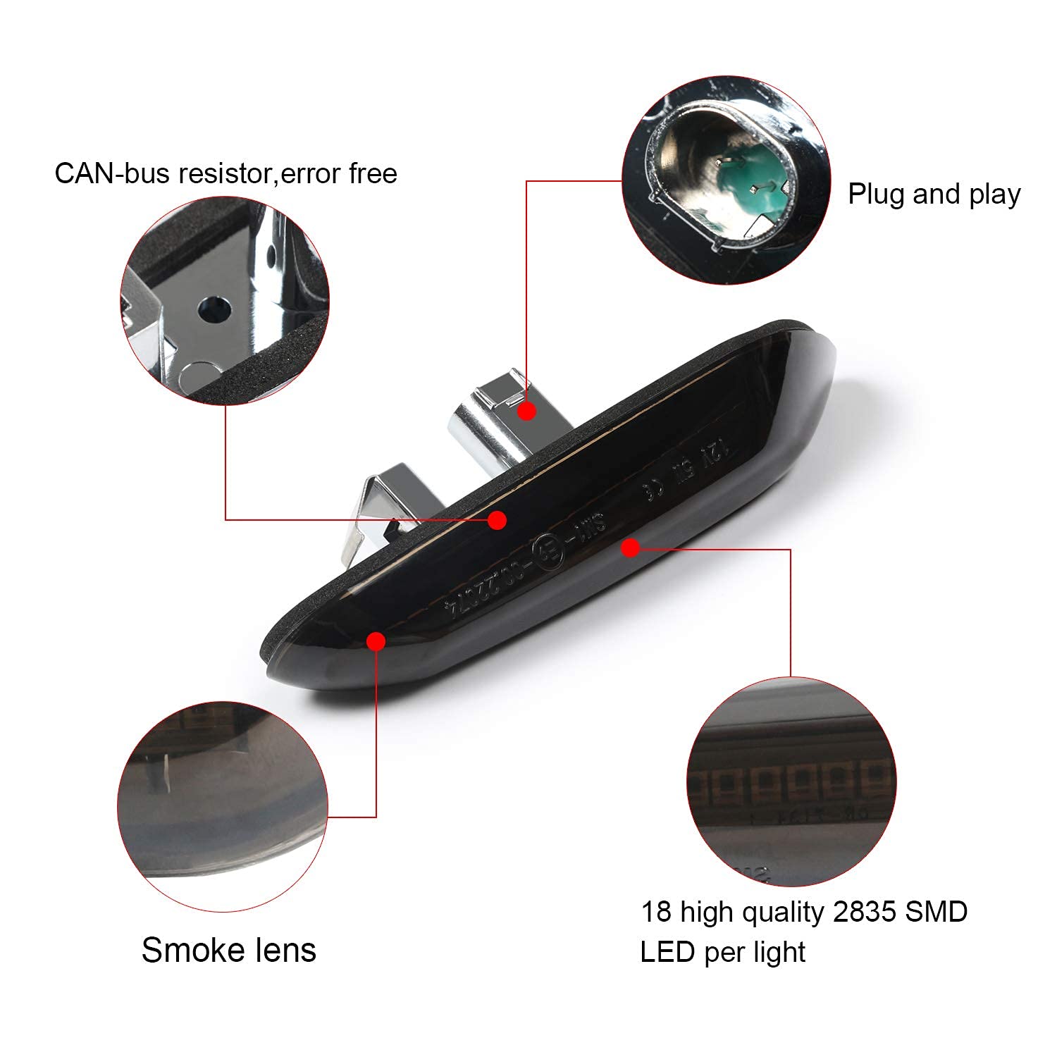 OZ-LAMPE Frecce Laterale Dinamico a LED per BM-W E92 E46 E87 E81 E36 E90 E91 E60 E61 E88 E93 E53, Indicatori di Direzione Laterale a LED 2 Pezzi Nero Canbus