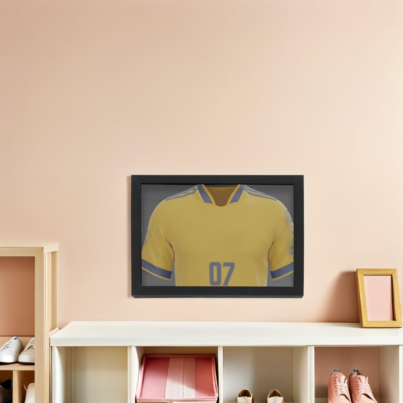 KALLORY Cuadro para Exhibición Versátil Camiseta Futbol de Madera Diseño Elegante y Fácil Instalación en Sala o Dormitorio