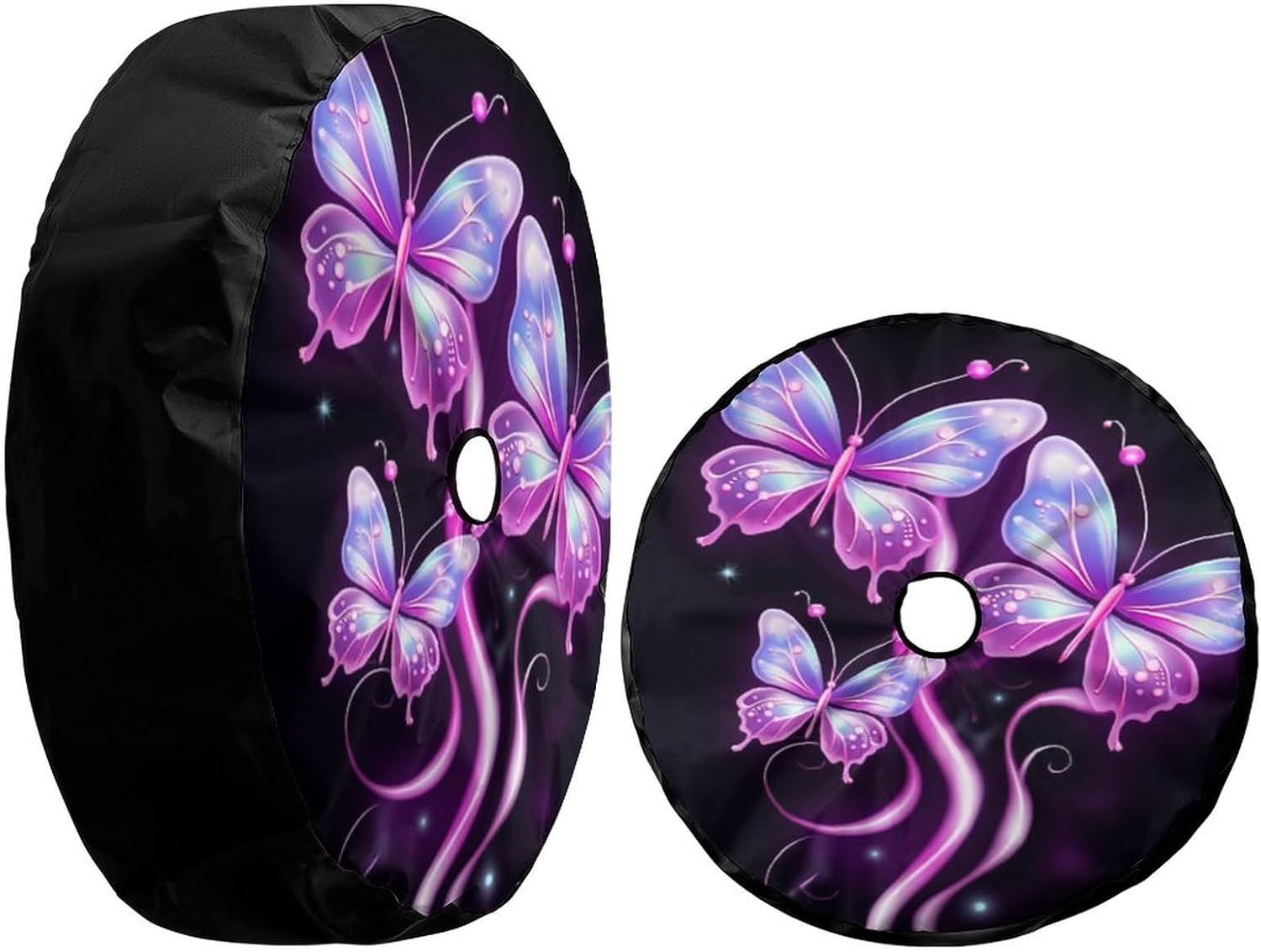 Dujiea 3D Purple Butterfly Spare Tire Cover with Backup Camera Hole, Universal Wheel Tire Cover Tire Protectors for Jeep Trailer RV Van SUV Truck Camper and Many Vehicle 17inch