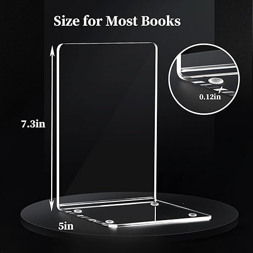 Miniatura 2 de HappyHapi Sujetalibros acrílicos para estantes, 6 piezas transparentes para libros pesados, soporte decorativo antideslizante para libros en casa,