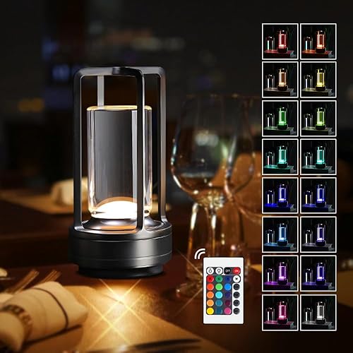 Lámpara de escritorio portátil de metal, lámpara de mesa LED inalámbrica, lámpara recargable de control táctil de 16 colores, lámpara de escritorio