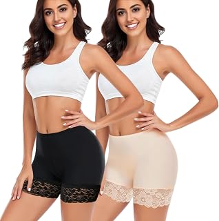 NICSY Women's High Waisted Slip Shorts for Under Dresses, Mid Thigh Lace Boyshorts for Cycling, Yoga, Swim, Underskirts (P... Price In India