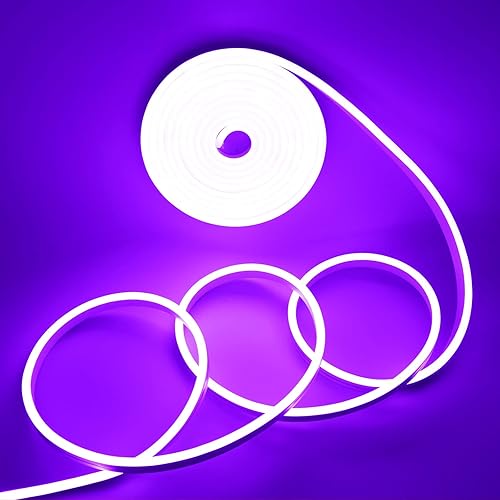 YM E-Bright - Tira de luz LED de neón púrpura de 5M 16.4 pies 600SMD, lámpara de cuerda de silicona para letrero, barra, hogar, edificio, decoración