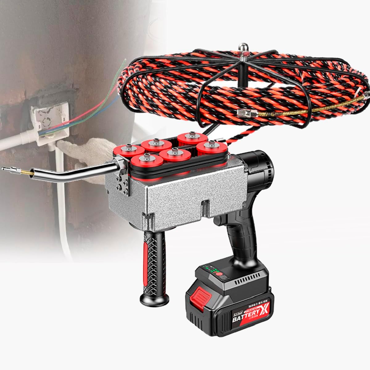 Portable Electric Fish Tape, Automatic Wire Stringing Machine, Highly Wire Threading Machine for Smoothly Stringing Wires Across Walls,2-BATT-30M