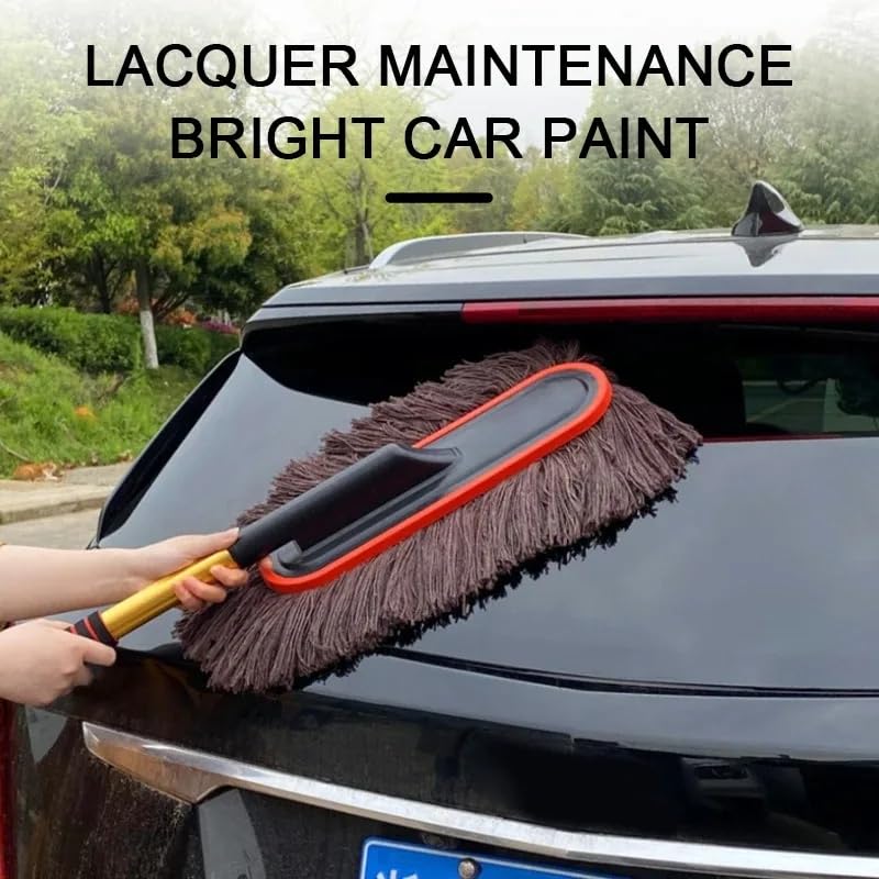 Image of DETACHI Microfiber Car Duster with Extendable Handle and Wax Treated Cotton Strands:Scratch Free, Lint Free Cleaning Tool for Wet & Dry Dusting, Polishing, Washing for Bike, Car, Truck, Office-Brown