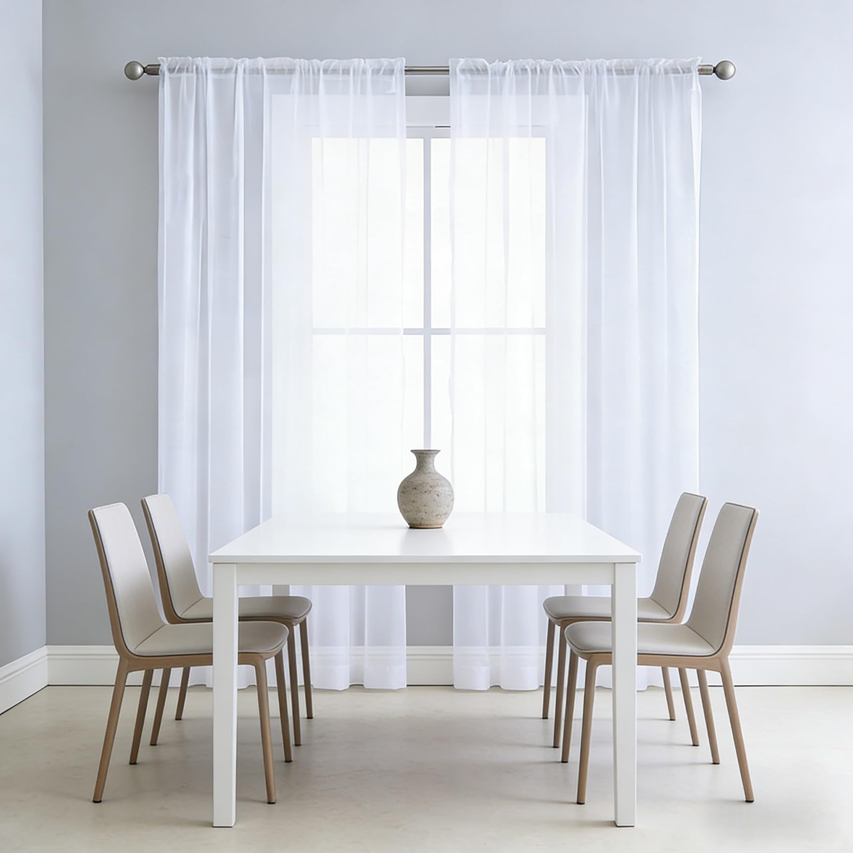 Voilages blancs 136x255 cm passe-tringle filtrant la lumière pour fenêtres de salon et chambre