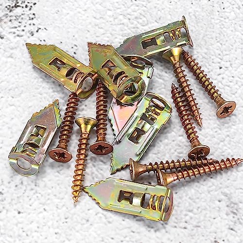 200 Pcs Self Drilling Drywall Anchors with Screws, Metal Hollow Wall Anchors with Screws Kit, No Drill or Holes in Wall for Fixing TV, Shelf, Curtains (100 Anchors 0.47x1.18 inch, 100 Screw)