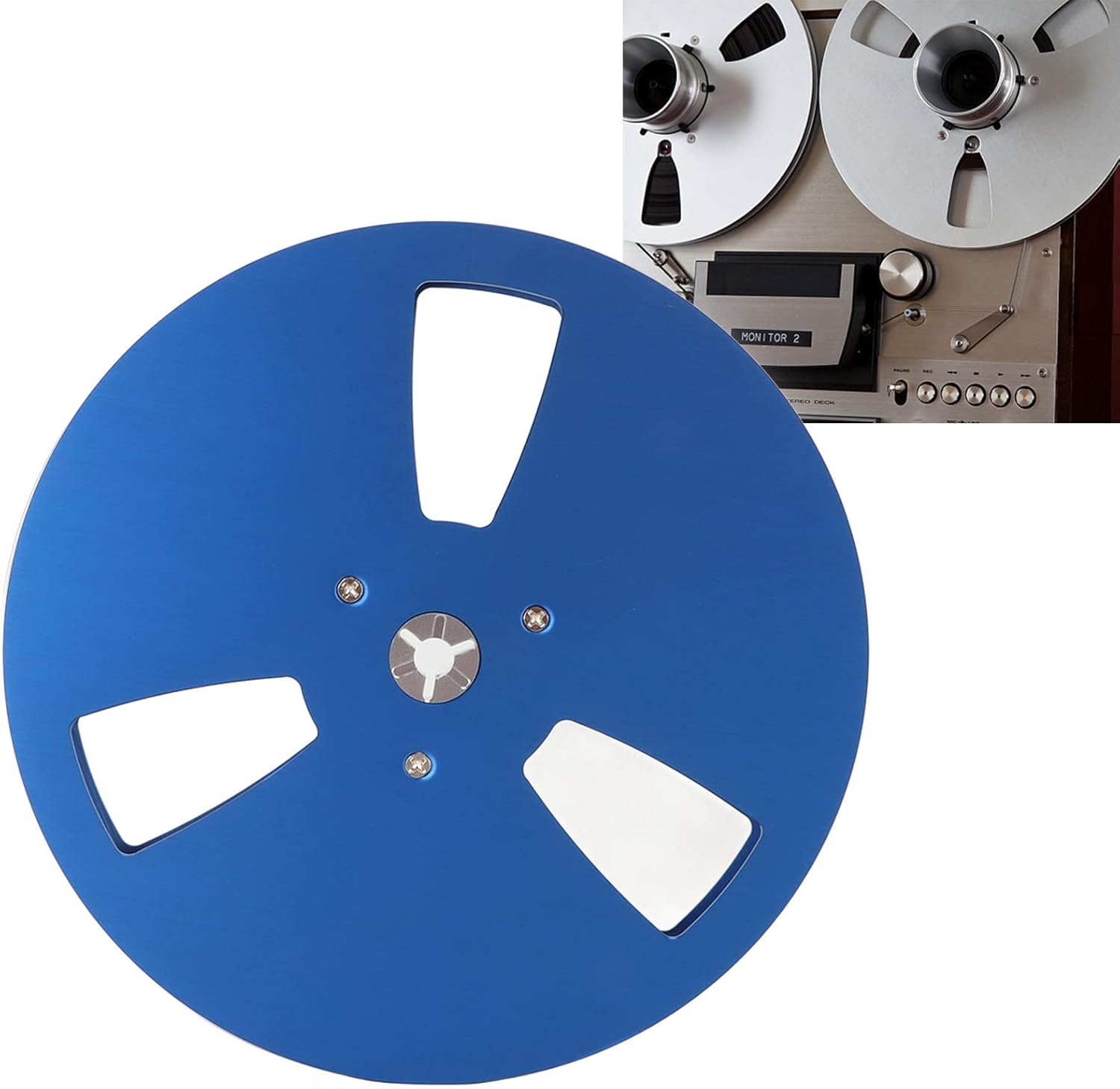 Empty Take up Reel, 1/4 7 Inch 3 Hole Tape Reel, Opening Aluminum Alloy Universal Reel Replacement Machine Part Opener Empty Plate, for Reel to Reel, for TEAC (Blue)