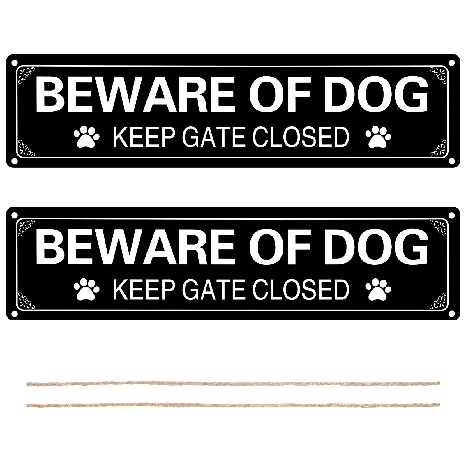 Trinkrittey Beware of Dog Sign, 2 Pack Keep Gate Closed Sign Aluminum Yard Sign Rust Free 12x3 Inch Weatherproof Warning Dog Sign for Fence Door or Gate