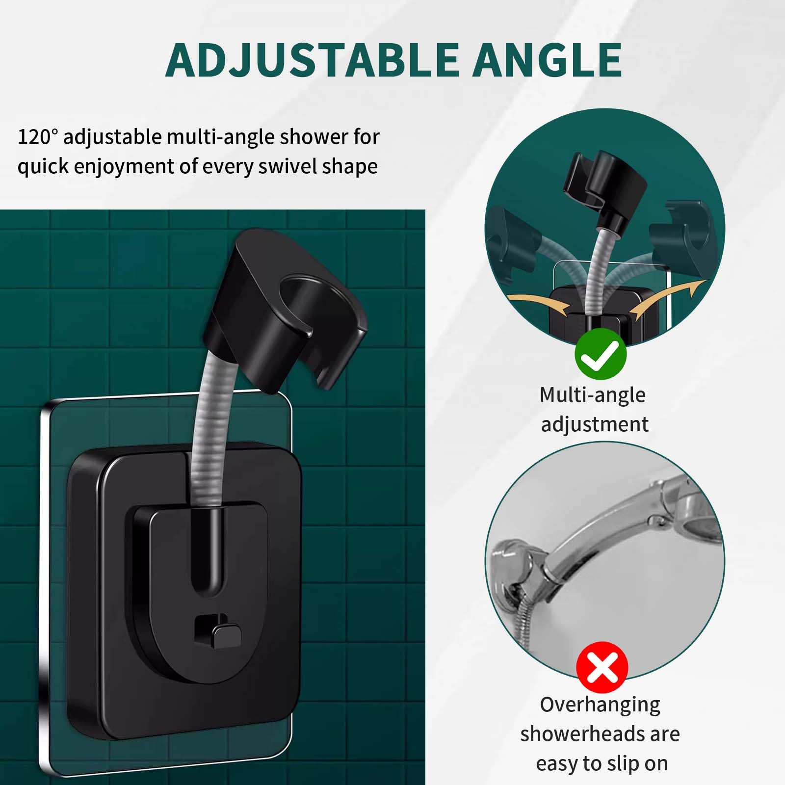 Duschkopf Halterung Ohne Bohren | Verstellbar Mit Silikon-Adapter | Rutschfeste Brausehalterung Für Fliesen