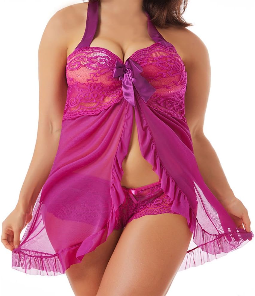 Plus Size Lingerie for Women Lace See Through(4XL, Purple)