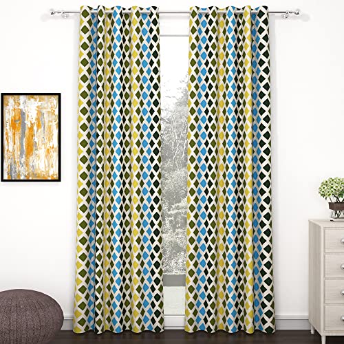 Image of Story@Home Set of 2 Modern Polyester Eyelet Door Curtains 7 Feet Long, Vibrant Geometric Square Pattern, Multicolor, Stylish and Durable Design for Home Decor