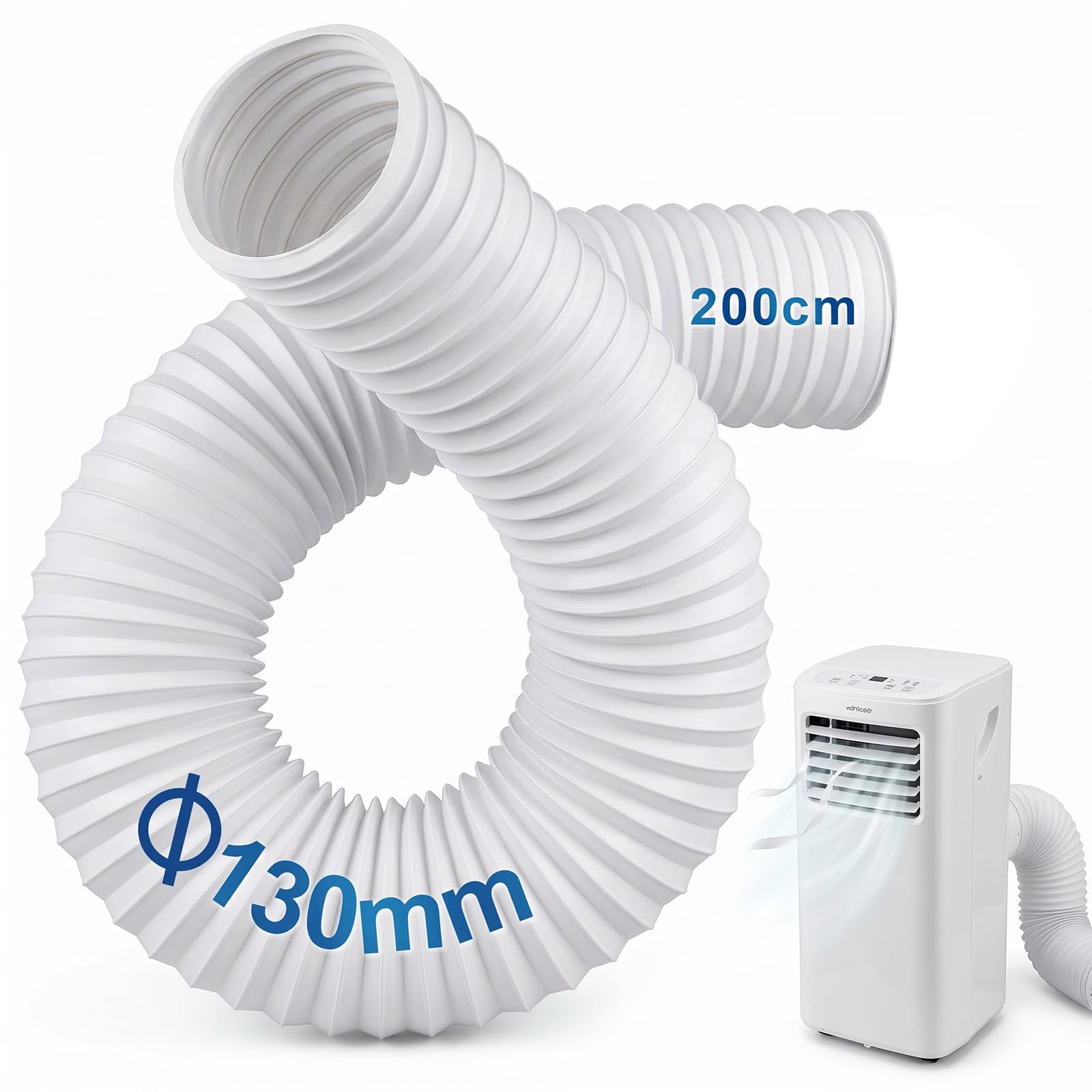 Abluftschlauch Klimagerät 130 mm – PVC Flexschlauch ausziehbar 0,42–2 m für mobile Klimaanlagen, Wäschetrockner & Lüftung – Weiß