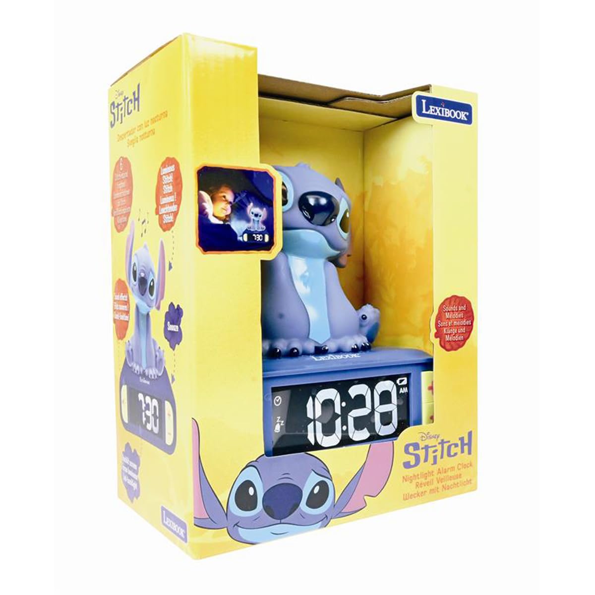Lexibook, Disney Stitch, Sveglia notturna Stitch, Suoni e melodie, Schermo LCD retroilluminato, Luminoso, Snooze, Blu, RL800DLXB