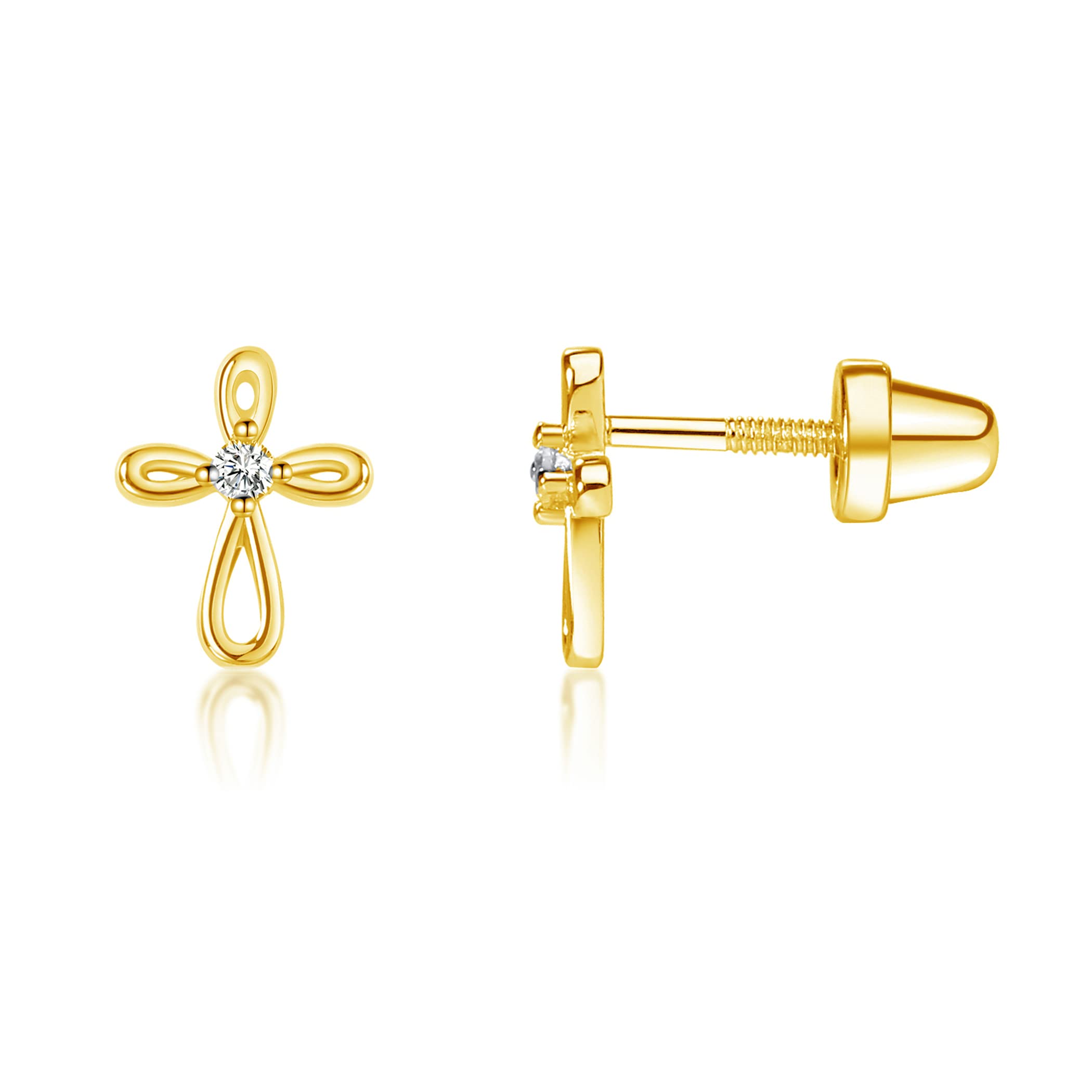 Cherished Moments .925 Sterling Silver or 14K Gold Plated Baptism Gift Earrings for Babies, Toddlers, and Little Girls (Screw Back)