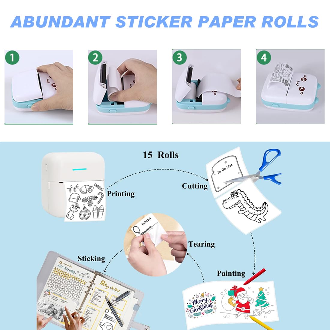 Mini Printer Refill Paper Mini Printer Sticker Paper - 10 Rolls Thermal ...
