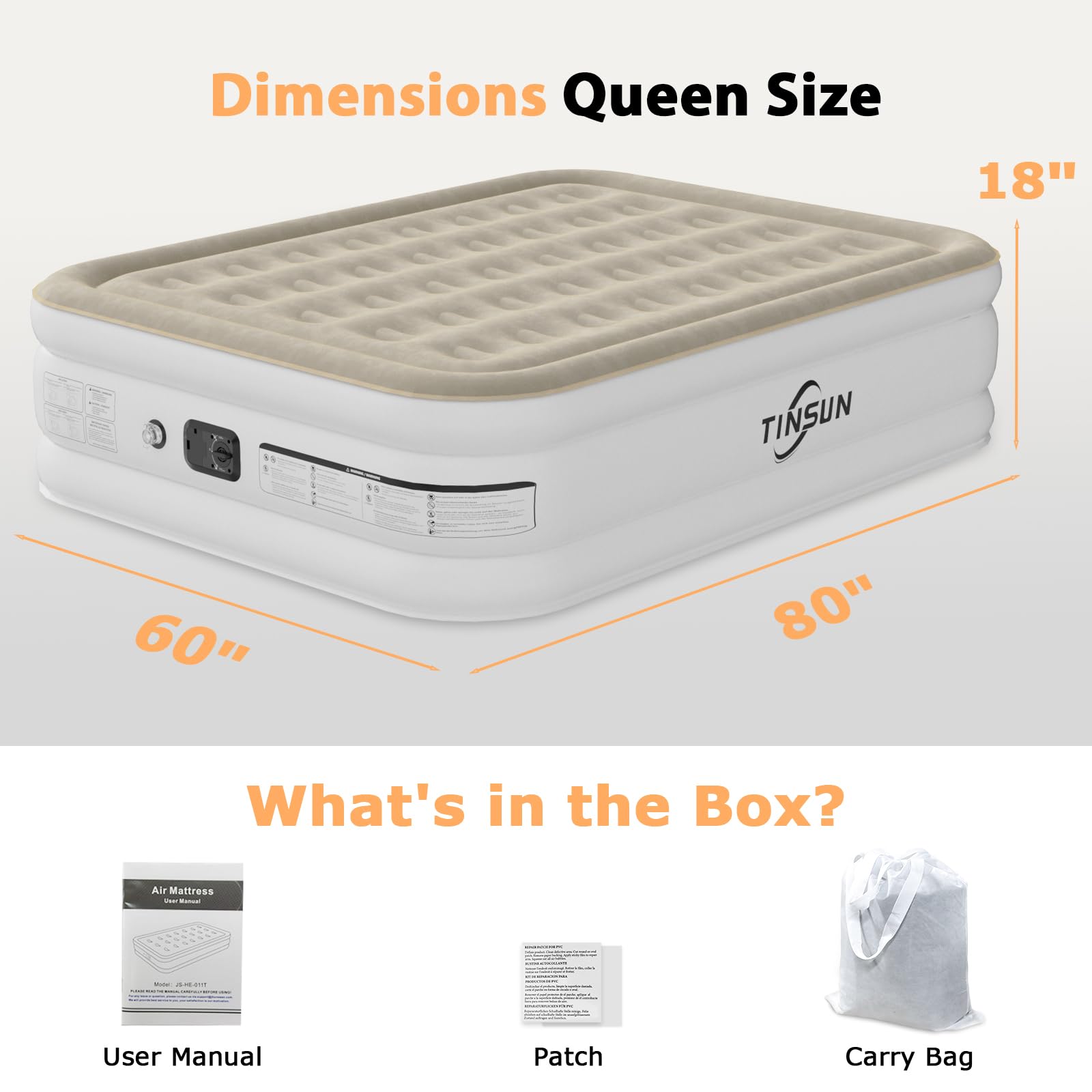 Queen Air Mattress with Built in Pump, 18 inch Elevated Inflatable Airbed Quick Inflation/Deflation, Blow up Mattress for Home, Camping and Portable Travel