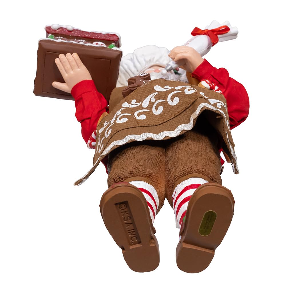 Kurt Adler Figurine de Père Noël en tissu de 26,7 cm, rouge et marron avec maison en pain d'épices et accents de bonbons - Décoration de Noël de cuisine de vacances - Vendeur FA0223