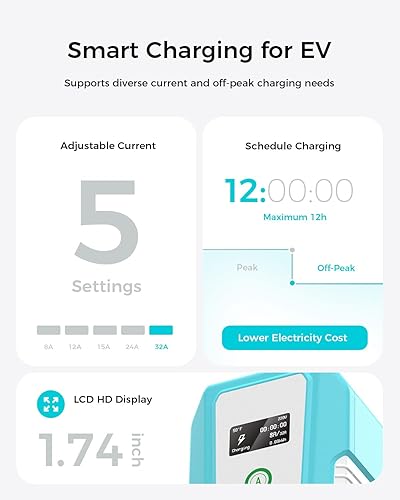 Miniatura 4 de EG evgoer Cargador eléctrico para vehículo nivel 2 y nivel 1, 32 amperios 110 V-240 V 30 pies estación de carga portátil EV hogar, corriente de