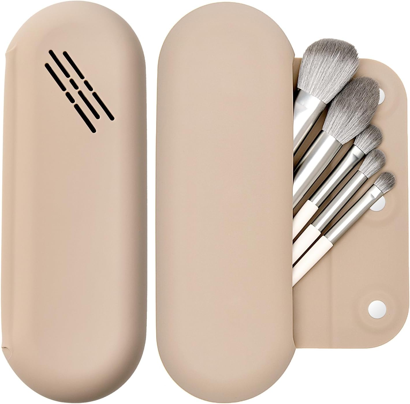 Makeup Brush Holder Magnetic Closure Make Up Brushes Organizer Silicone Makeup Bag Travel Essentials (Khaki) Makeup Brush Holder Magnetic Closure Make Up Brushes Organizer Silicone Makeup Bag Travel Essentials (Khaki)
