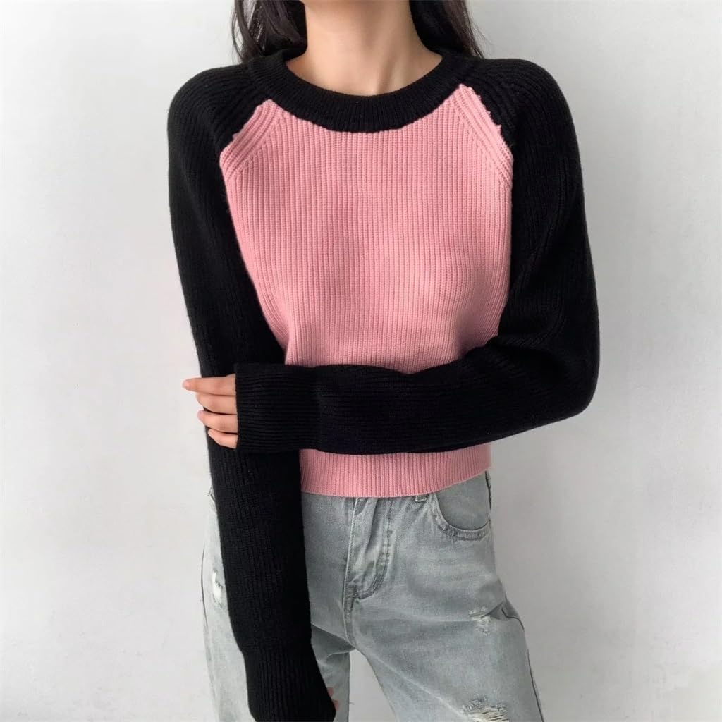 Athleisure Crew Neck Knit Sweater Plunger Long Sleeve Colorblocked Thread