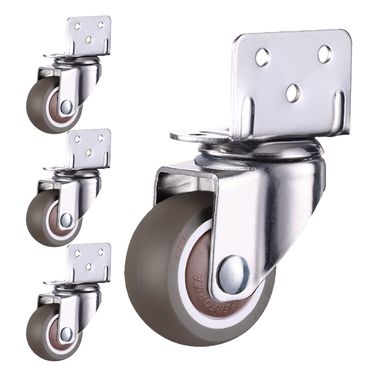 Suwooy 4Nobrakes 4 Pcs Furniture Casters Wheels, Swivel Castors With L-Shaped Brackets, Rubber Transport Casters, Swivel Casters With Brakes 25Mm 32Mm 38Mm 50Mm, Castor Wheels Heavy Duty,-50Mm