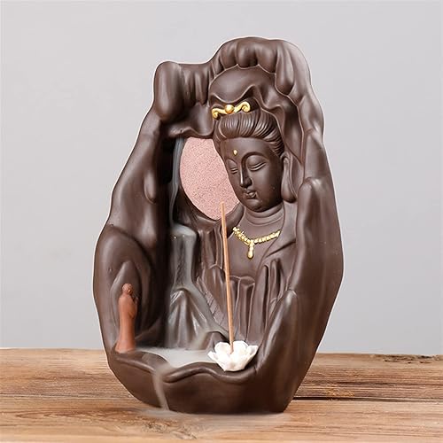 Miniatura 4 de Quemador de incienso de reflujo de humo de arena morada, quemador de incienso que representa el loto dorado Guanyin, sándalo, decoración del hogar
